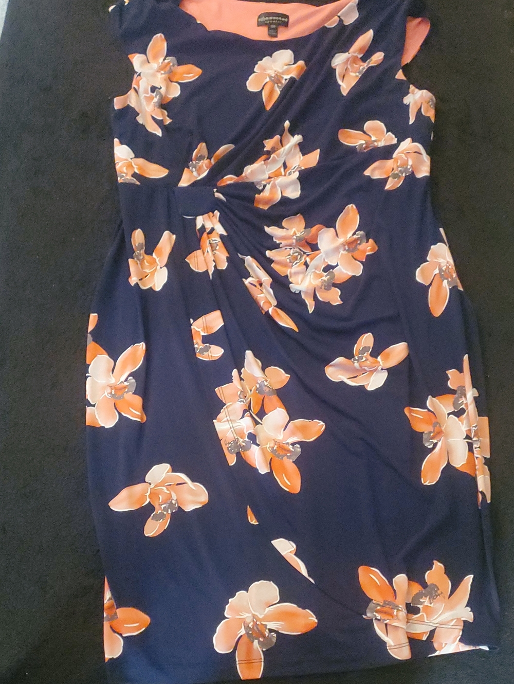 connected apparel Navy Floral Twist-Front Midi Dress with Peach Accents